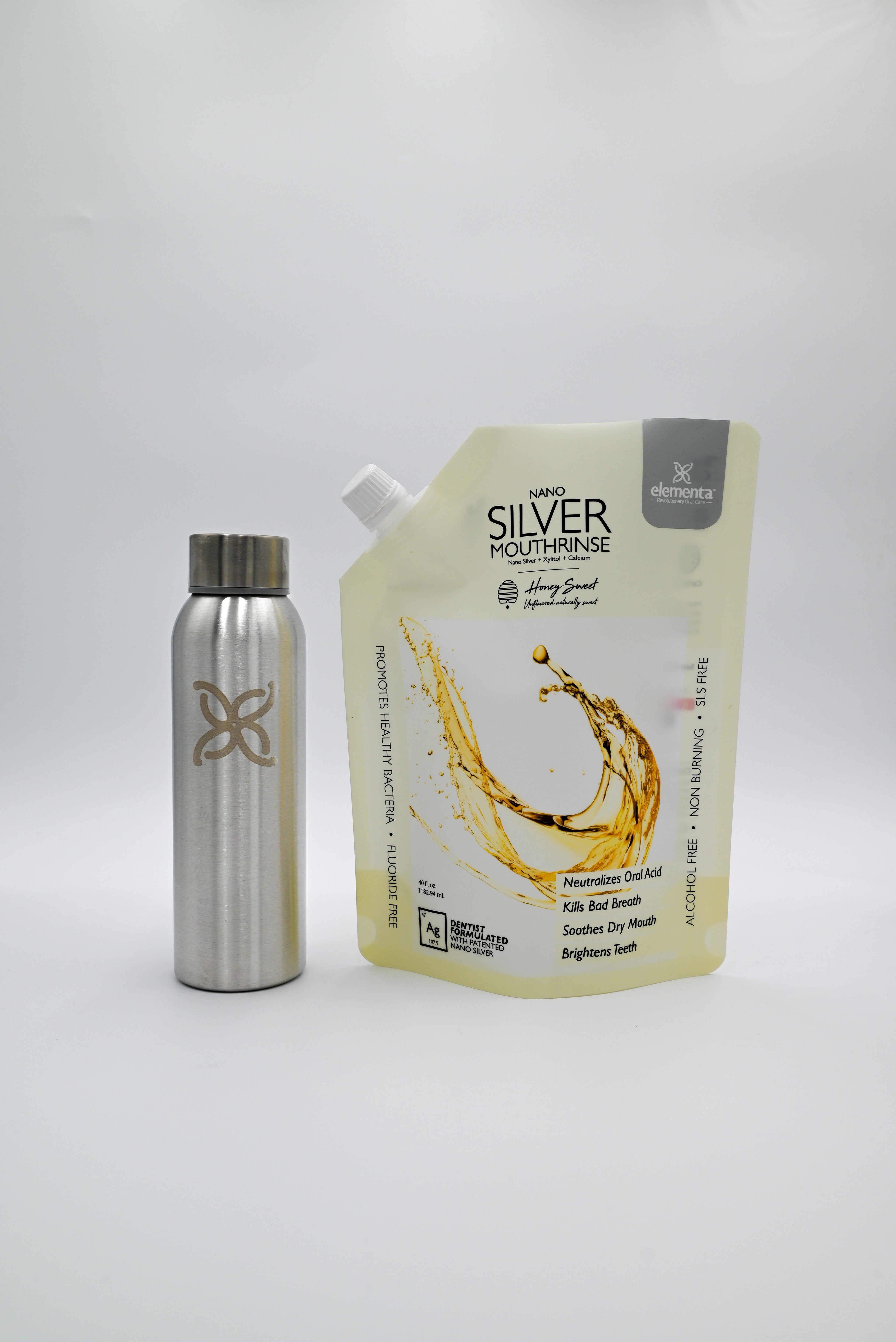 40oz Rinse Pouch + Empty Stainless Steel Refill Bottle
