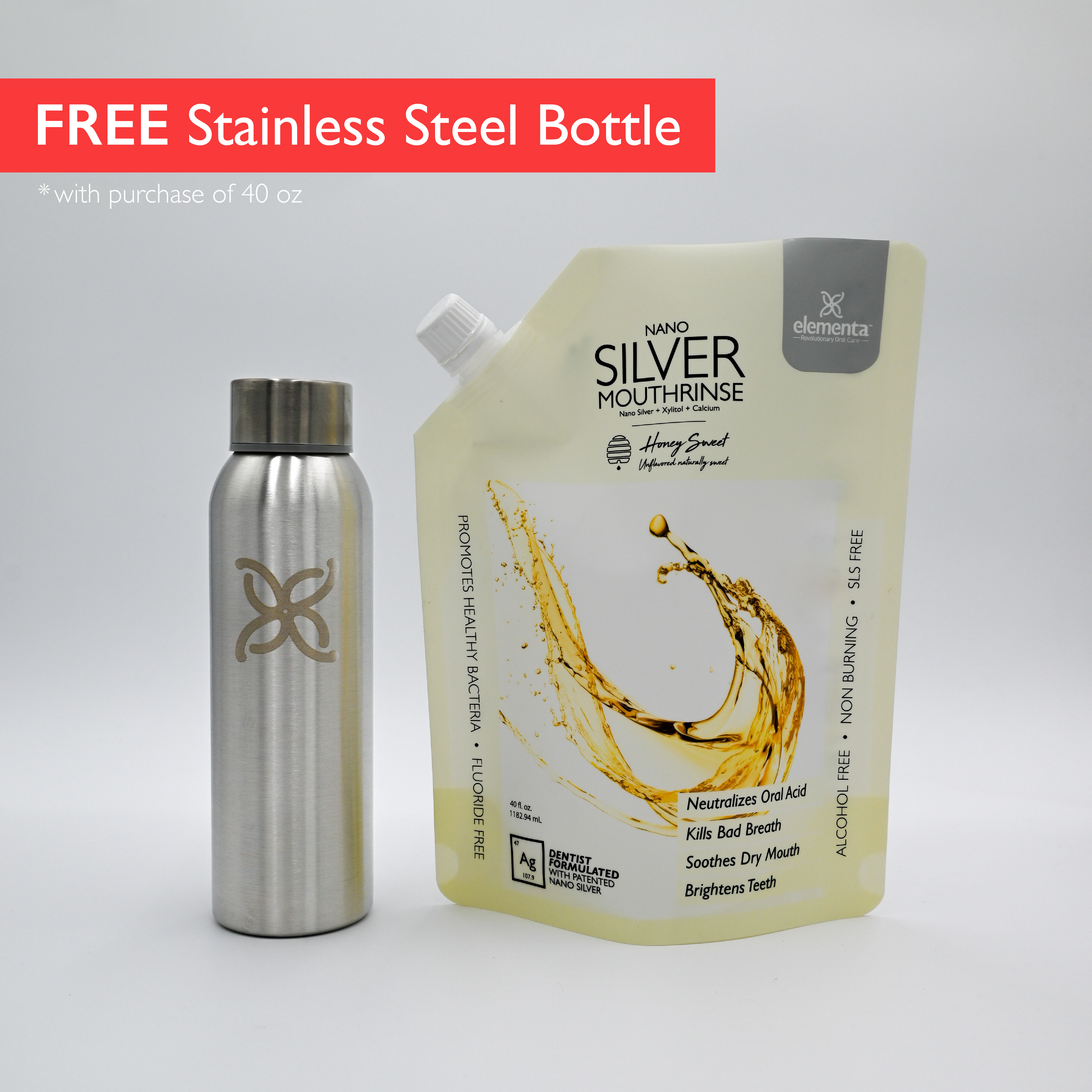 40oz Rinse Pouch + FREE Stainless Steel Refill Bottle ($9.99 Value)