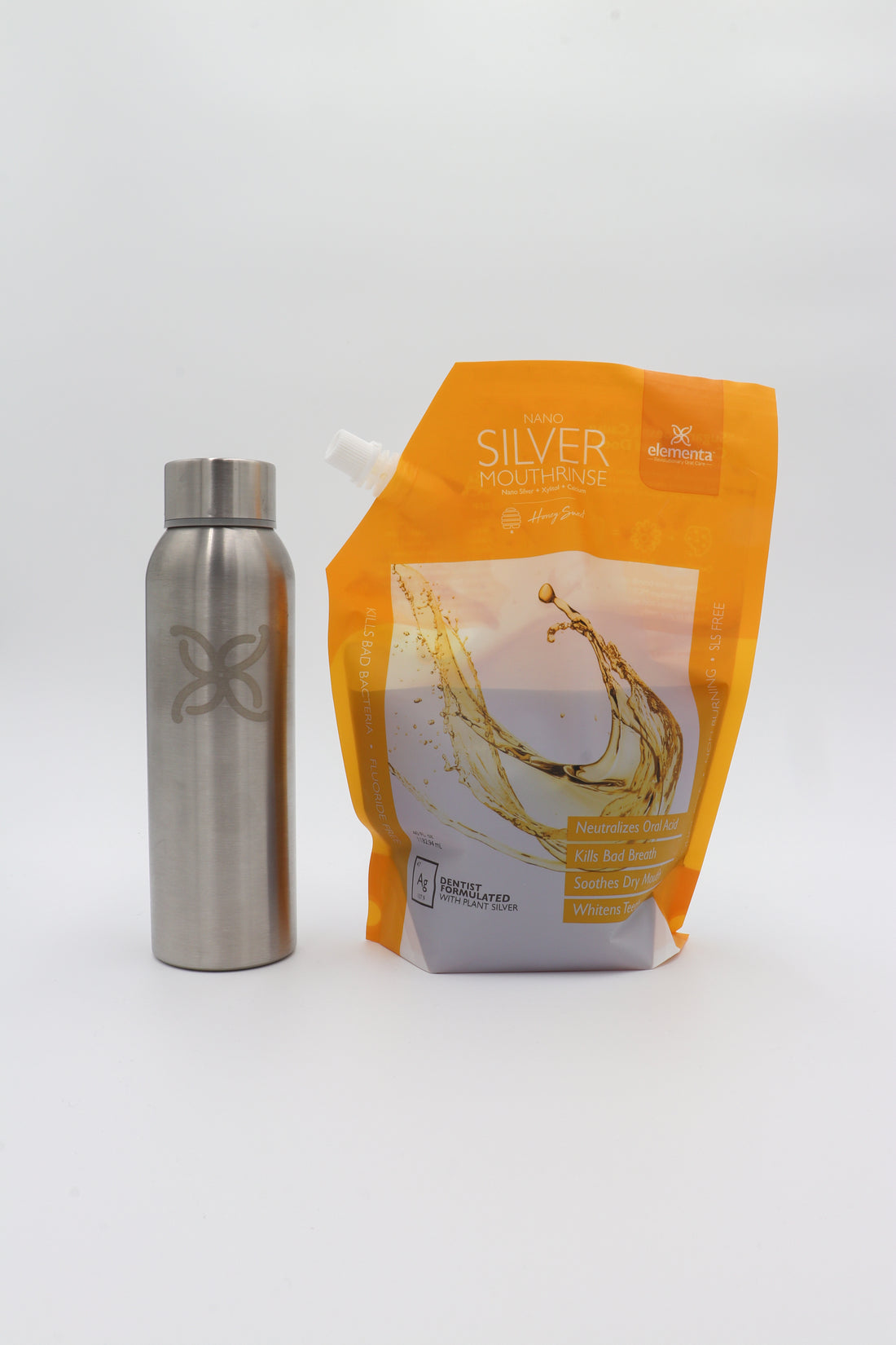 40oz Rinse Pouch + Empty Stainless Steel Refill Bottle