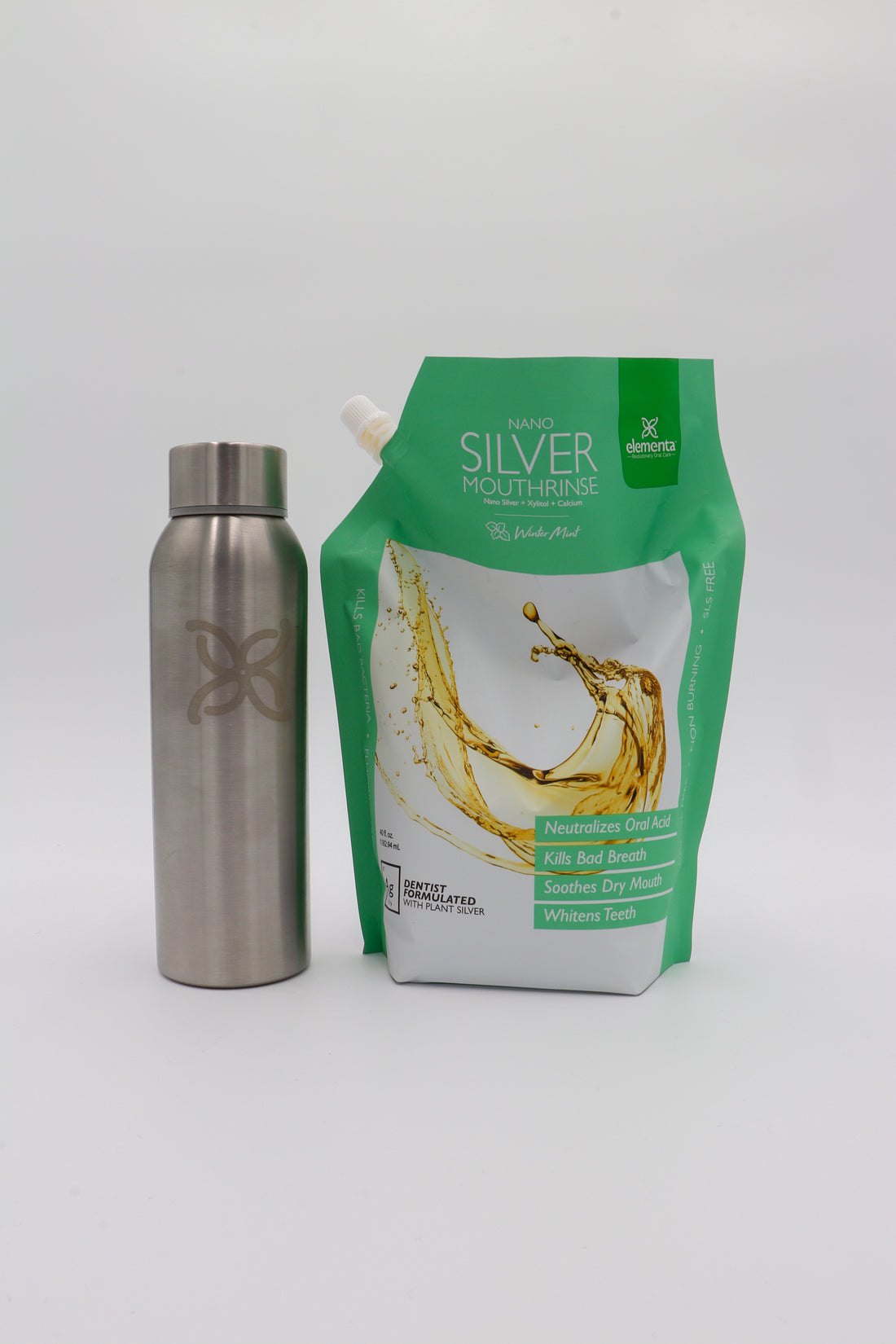 40oz Rinse Pouch + Empty Stainless Steel Refill Bottle