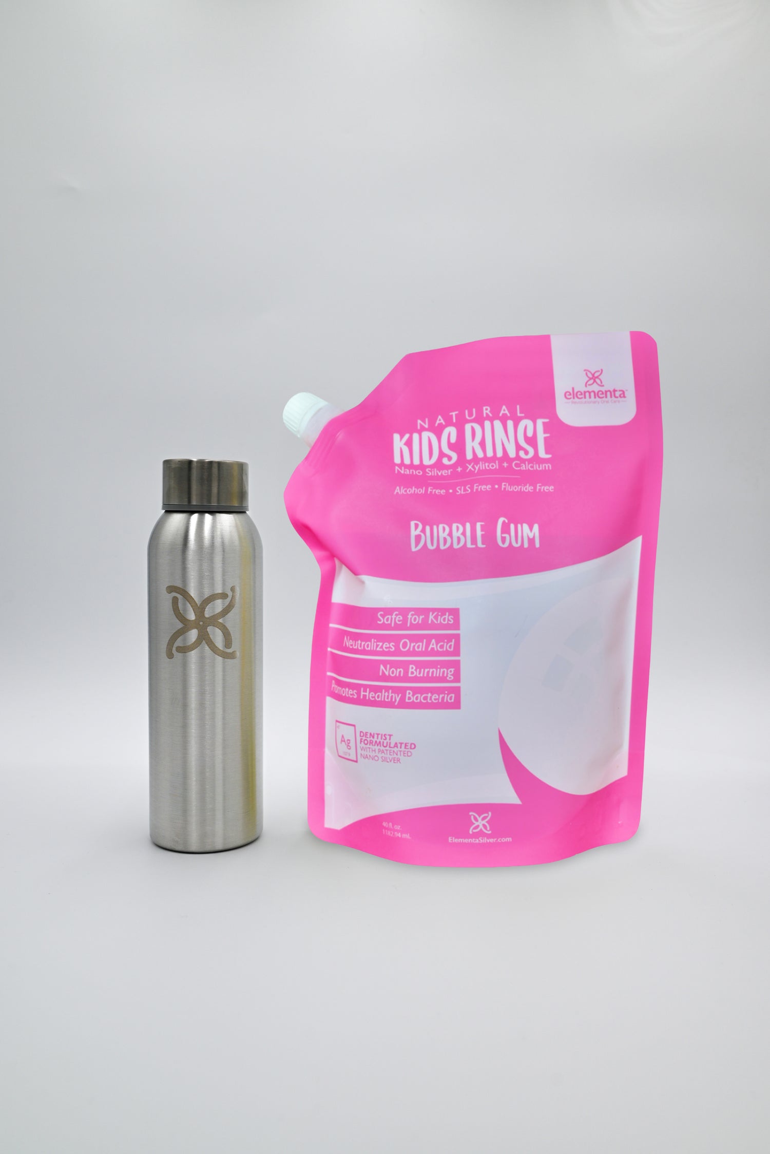 40oz Rinse Pouch + Empty Stainless Steel Refill Bottle