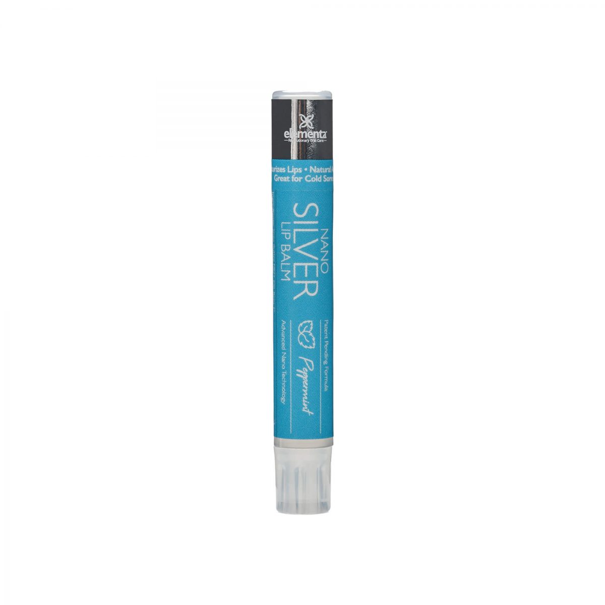 image of nano silver peppermint flavored lip balm front of stick
