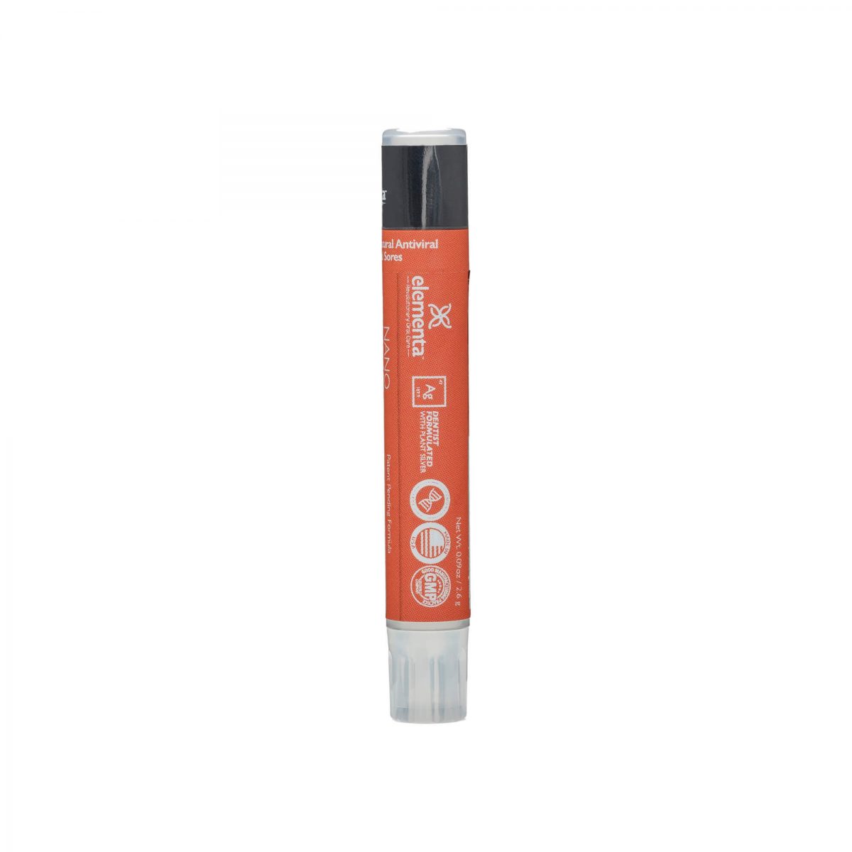 image of nano silver tropical orange flavored lip balm side of stick