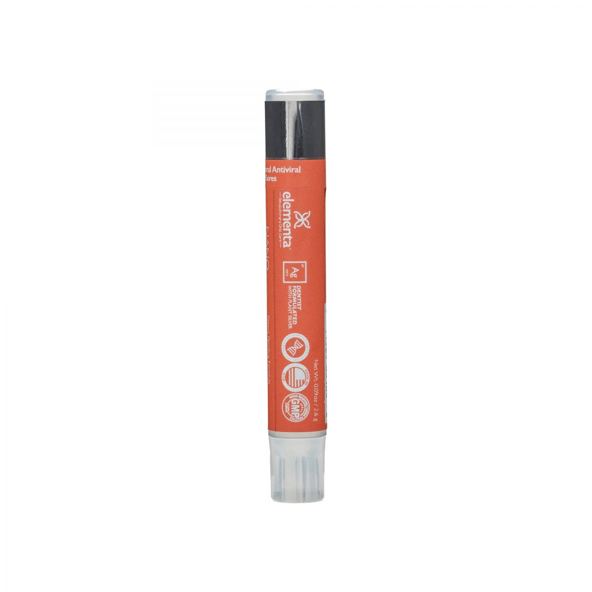 image of nano silver tropical orange flavored lip balm side of stick