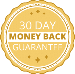small round logo saying money back guarantee