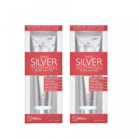 (2) 4oz Cinnamon Tooth gel Multi packs with red labels in a plastic transparent packaging on white background.